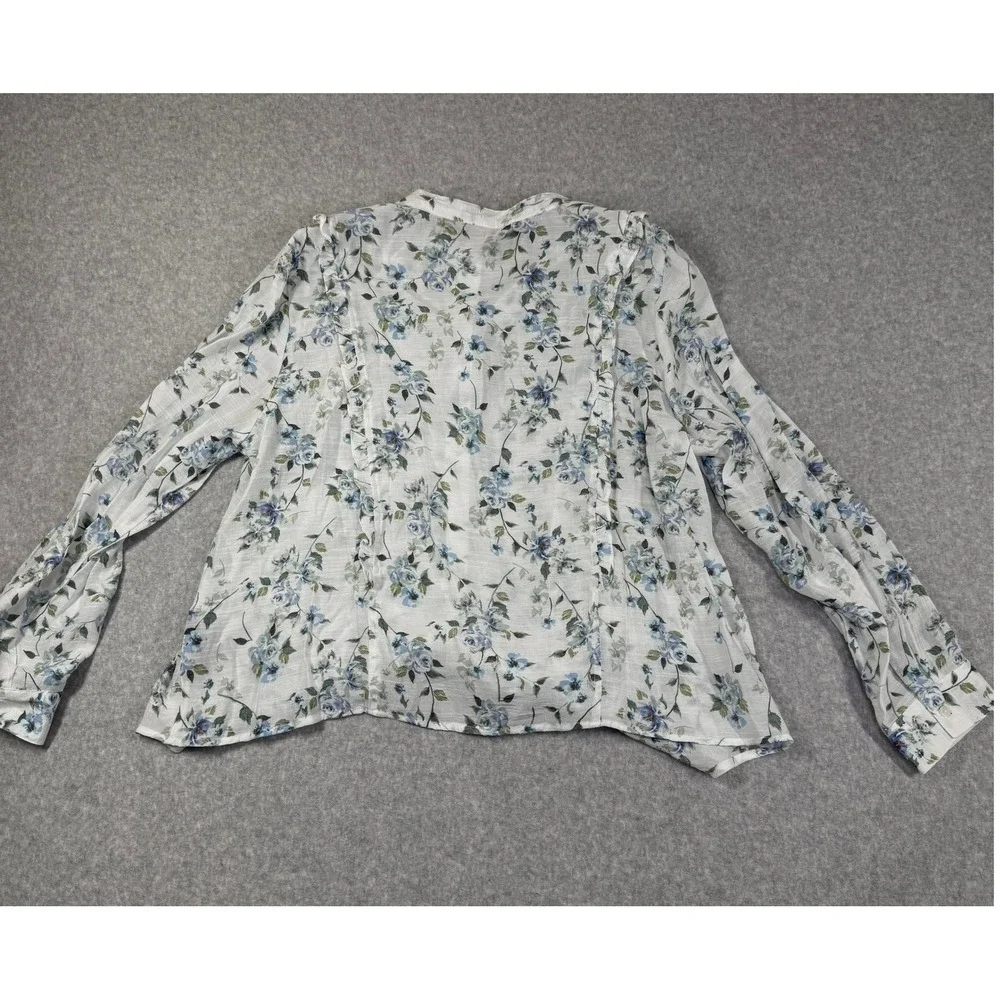 Zac & Rachel Floral Blouse Women PXL White Floral 70s Ruffle Knot Tie Top